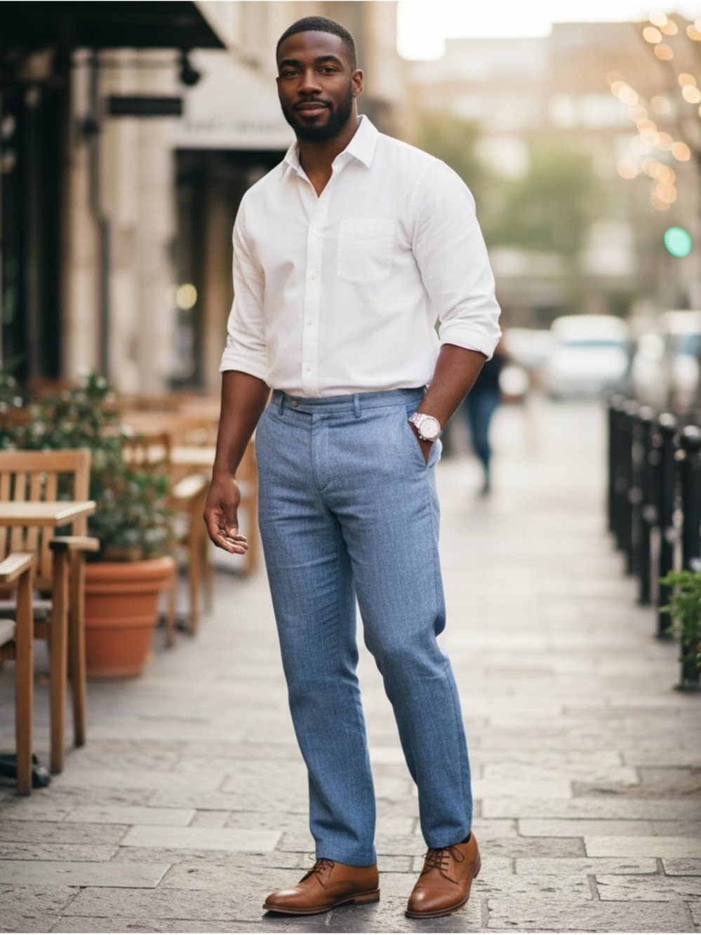 Classic Preppy Joseph Abboud Slim Fit Blue Linen Dress Pants